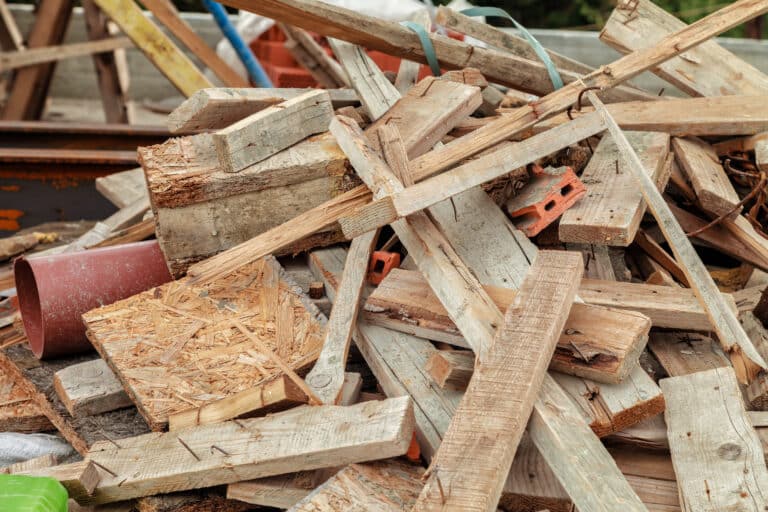 Construction waste on the roof of the house under construction